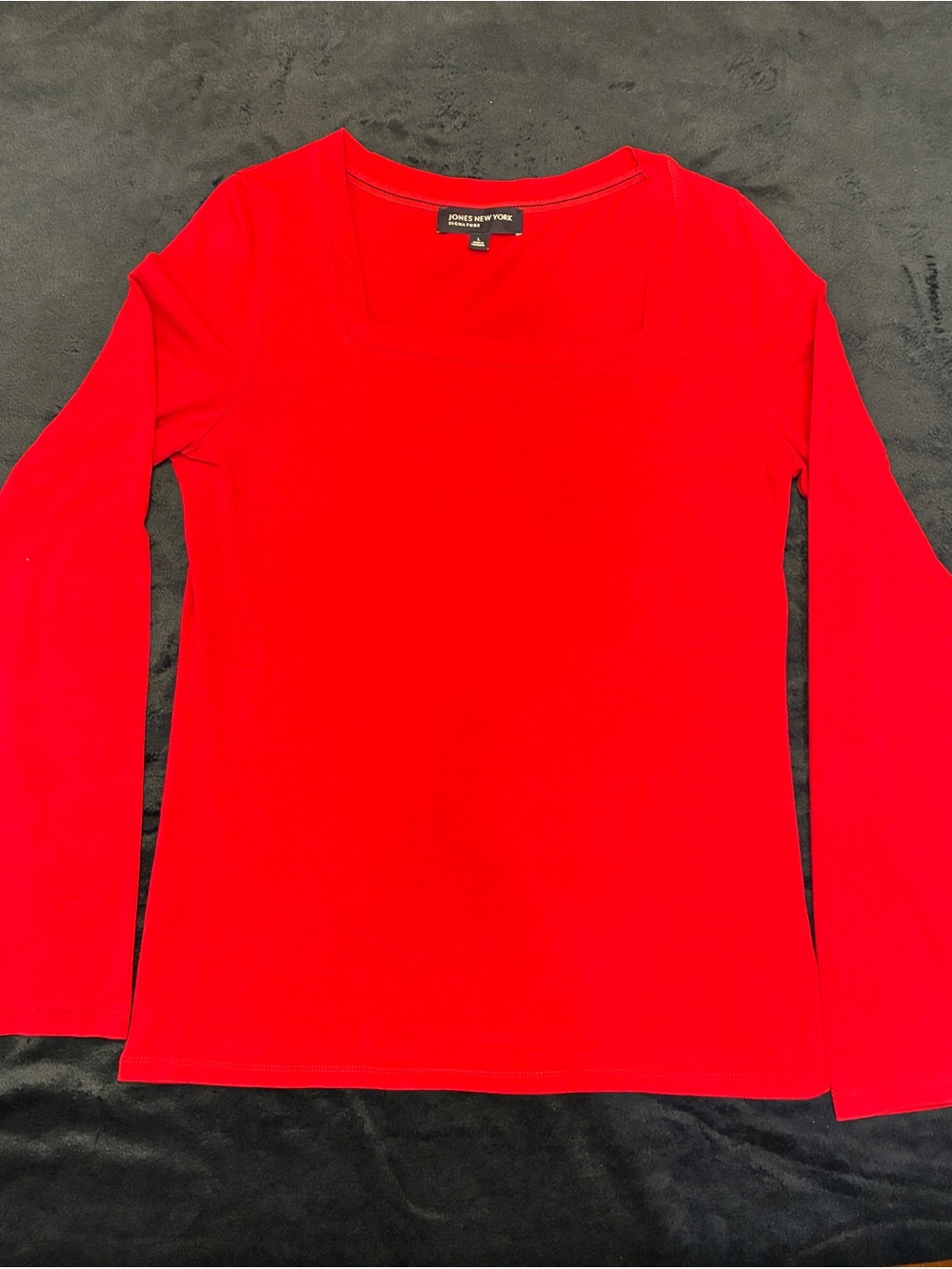 Jones New York Signature Red Square Neck Long Sleeve Top Size Large L